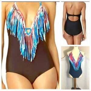 OP Fringe One Piece Swimsuit Size Large 11/13